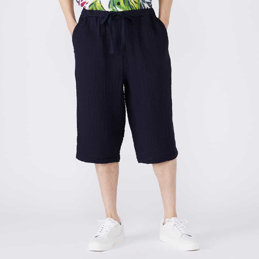 クレープガーゼベーシックメンズクロップドパンツ