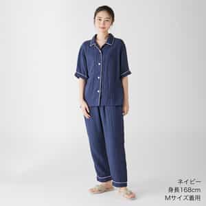 クレープガーゼパイピング半袖レディスパジャマ