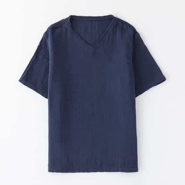 クレープガーゼメンズVネックTシャツ