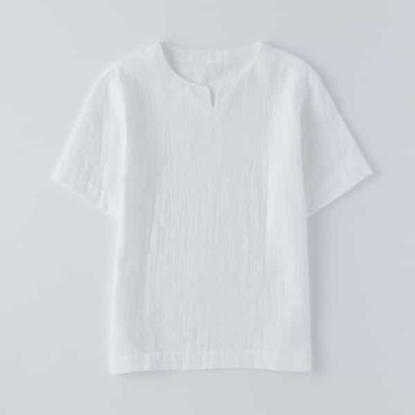 マシュマロガーゼメンズ スリットネックシャツ