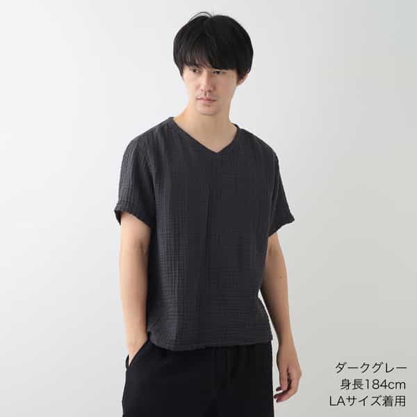 クレープガーゼベーシック メンズ ＶネックＴシャツ