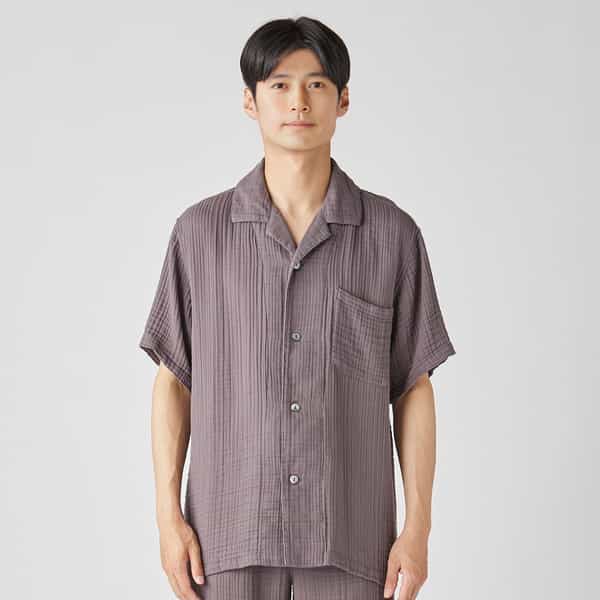 【価格を見直しました】クレープガーゼメンズパジャマ半袖シャツ 上下別売