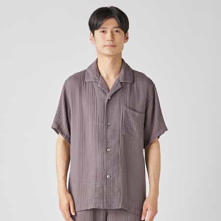 【価格を見直しました】クレープガーゼメンズパジャマ半袖シャツ 上下別売