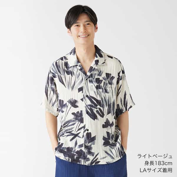 クレープガーゼブラッシュフラワーメンズシャツ