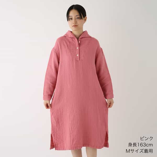 マシュマロワッフルガーゼライト レディスボタンカラーワンピース