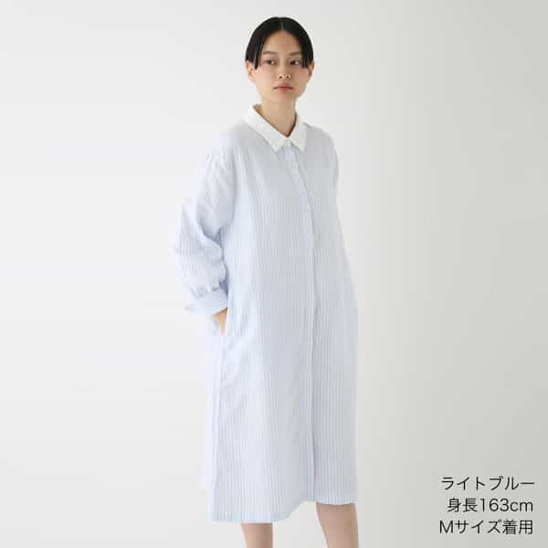 マシュマロガーゼ  レディスストライプ柄シャツカラーワンピース