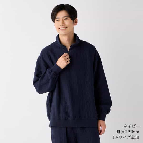 【再値下げ】マシュマロワッフルガーゼライトハーフジップ ユニセックス